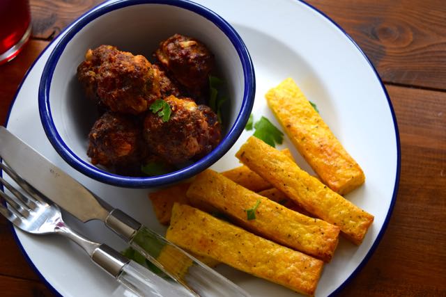 Chorizo-meatballs-cheese-polenta-chips-recipe-lucyloves-foodblog