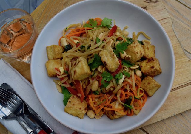 Crispy Tofu with Rainbow Pad Thai recipe from Lucy Loves Food Blog