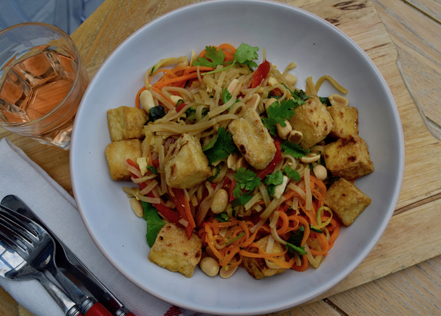 Crispy Tofu with Rainbow Pad Thai recipe from Lucy Loves Food Blog