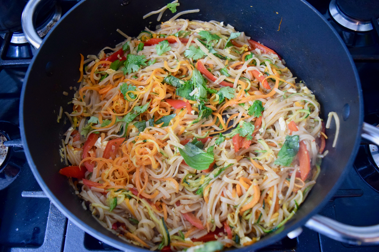 Crispy Tofu with Rainbow Pad Thai Noodles from Lucy Loves Food Blog