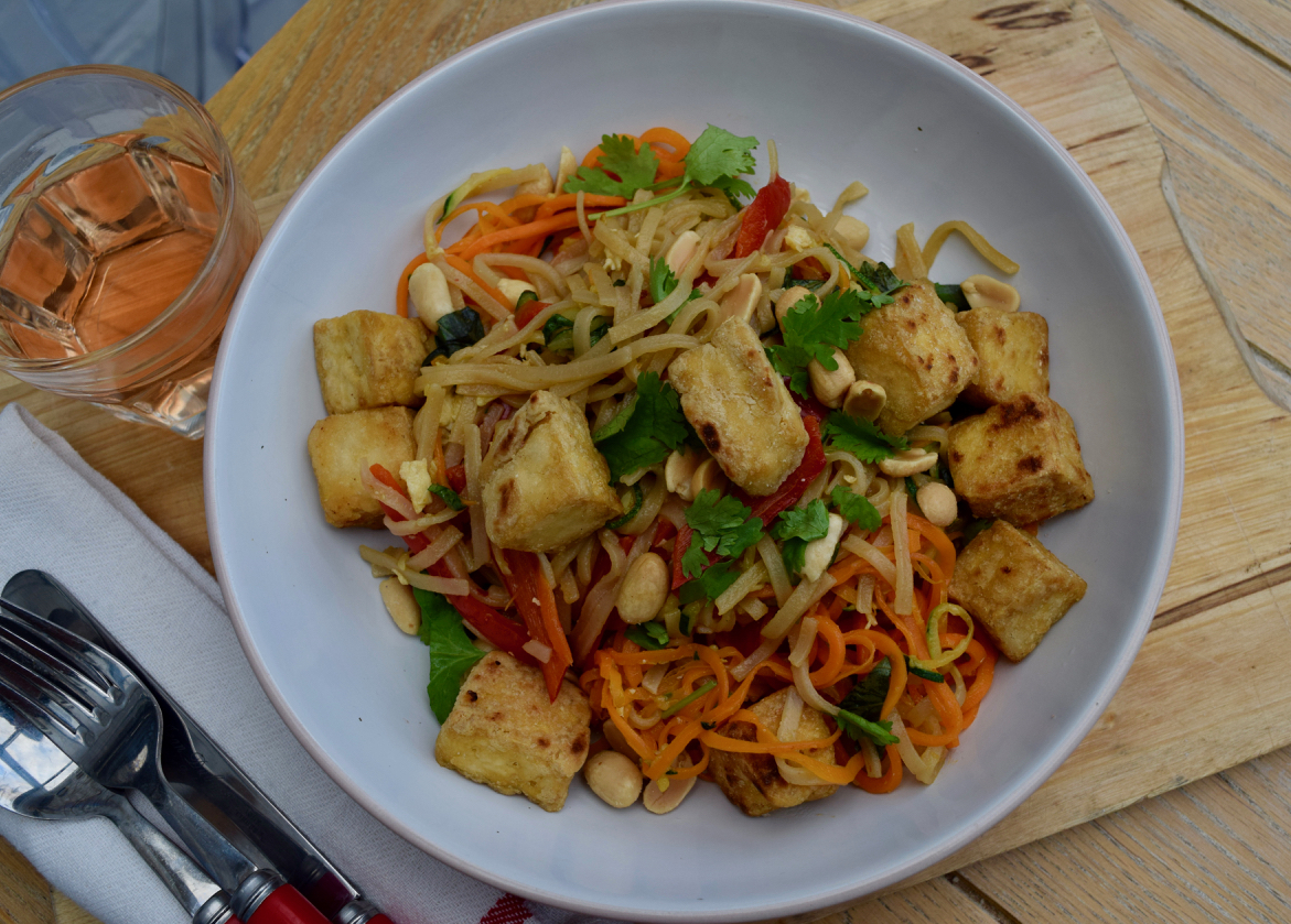 Crispy Tofu with Rainbow Pad Thai recipe from Lucy Loves Food Blog