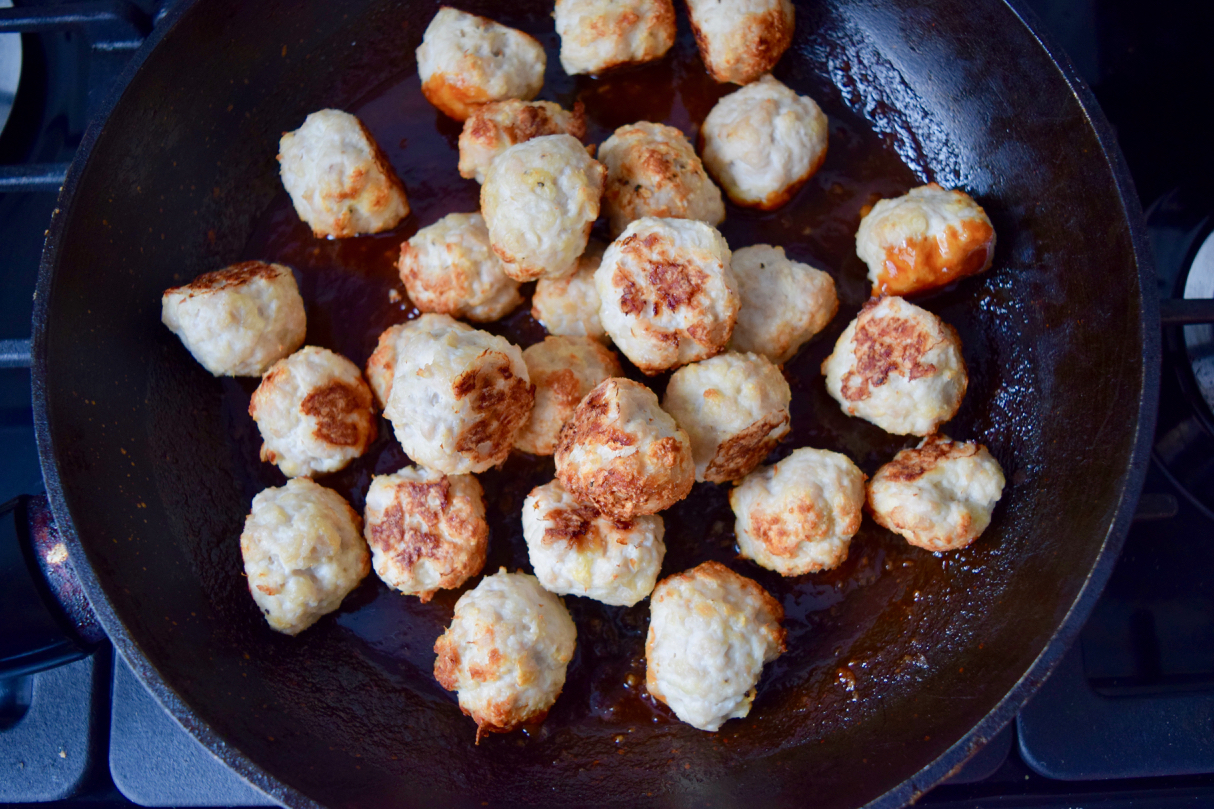 Sriracha Honey Meatballs recipe from Lucy Loves Food Blog