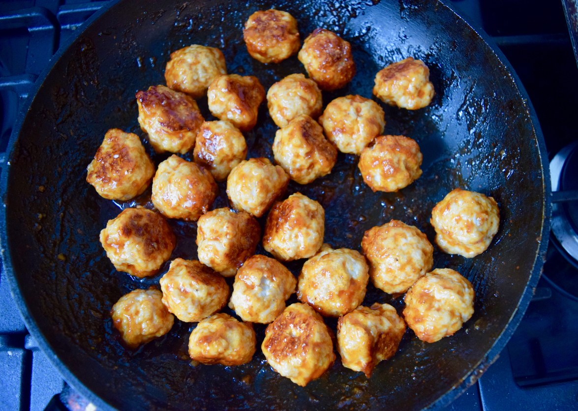 Sriracha Honey Meatballs recipe from Lucy Loves Food Blog