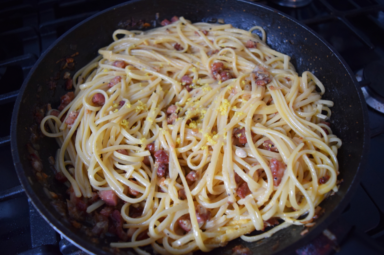 Lemony Spaghetti Carbonara recipe from Lucy Loves Food Blog