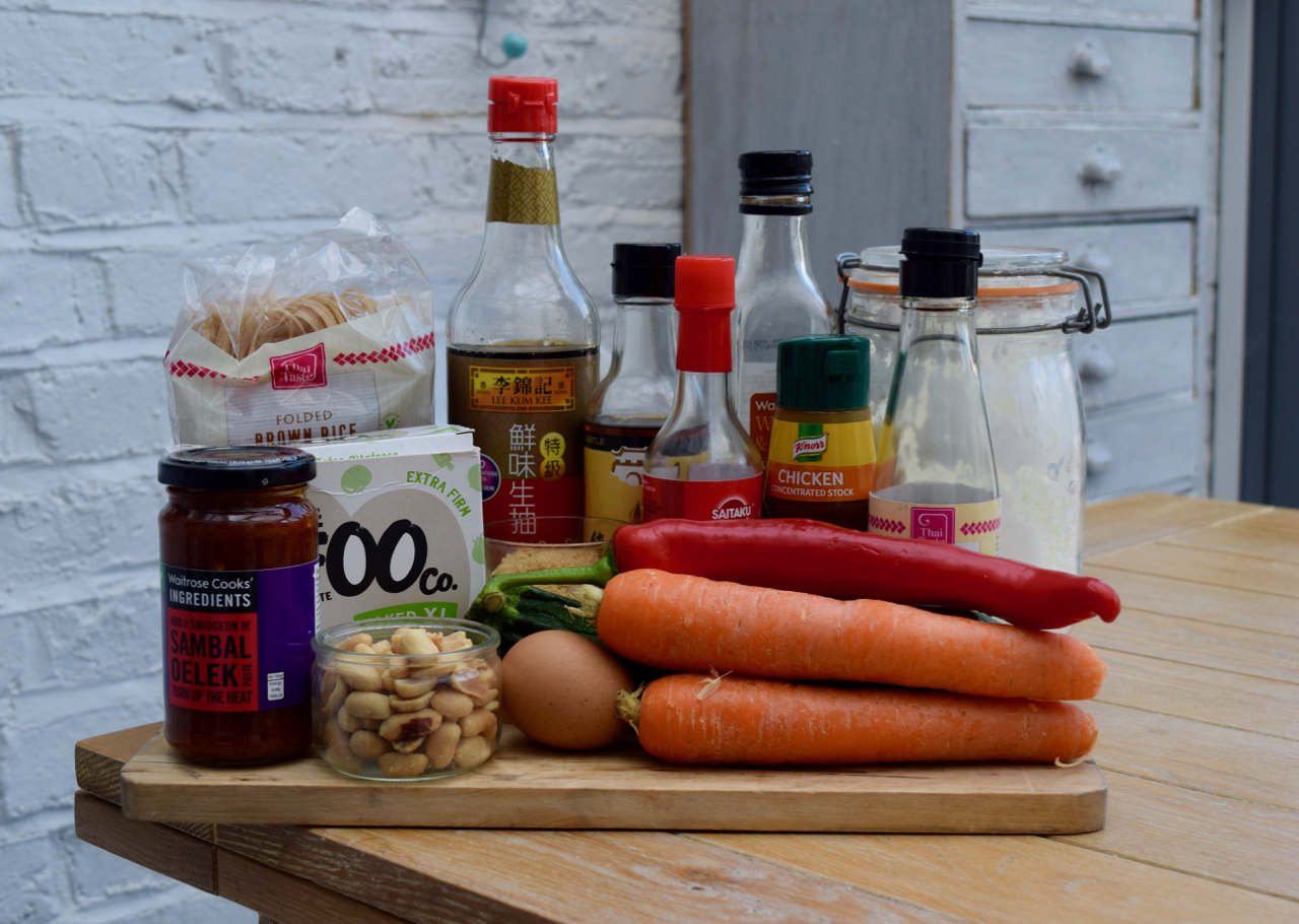 Crispy Tofu with Rainbow Pad Thai Noodles from Lucy Loves Food Blog