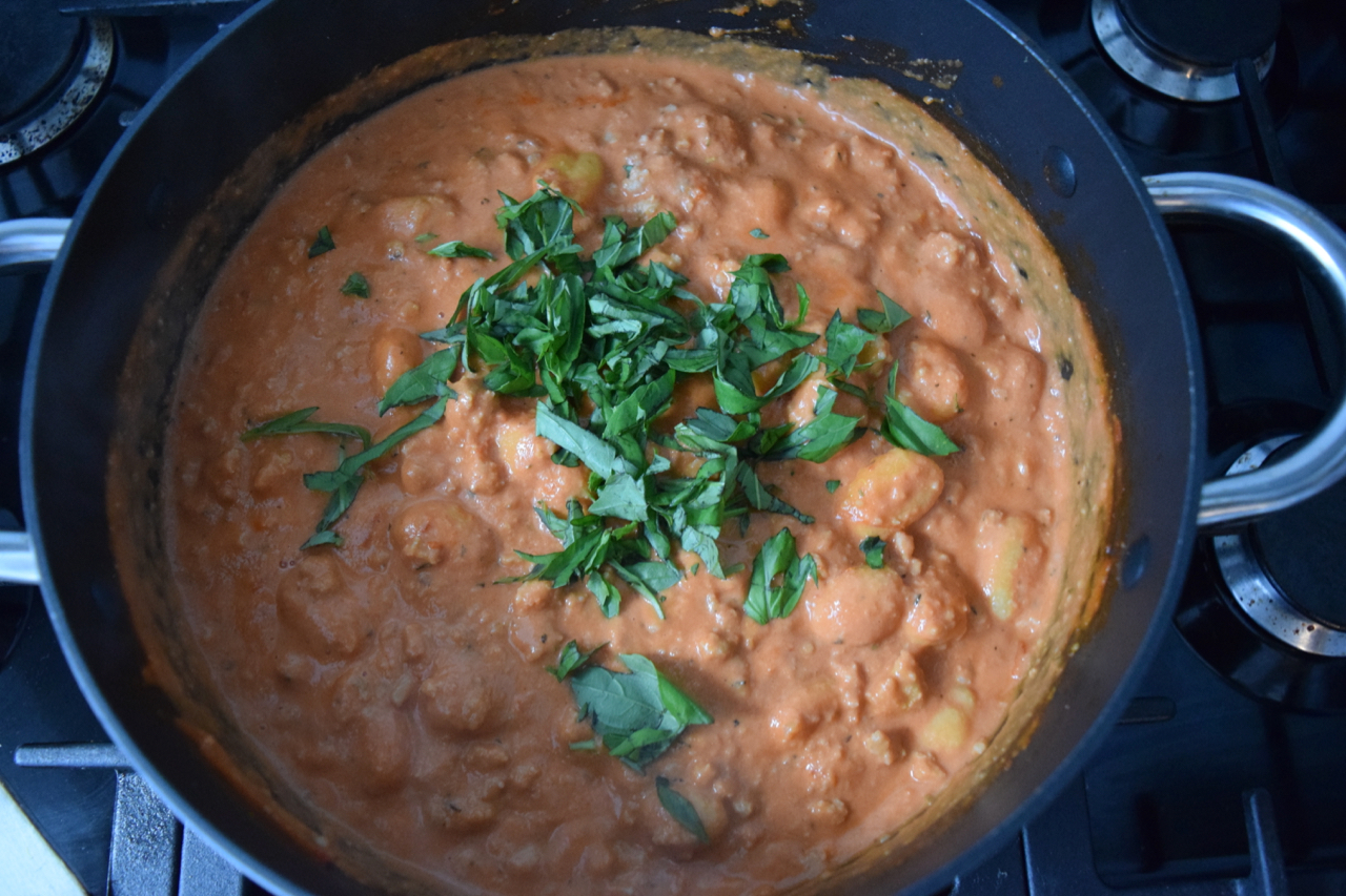 One Pot Creamy Sausage Gnocchi recipe from Lucy Loves Food Blog