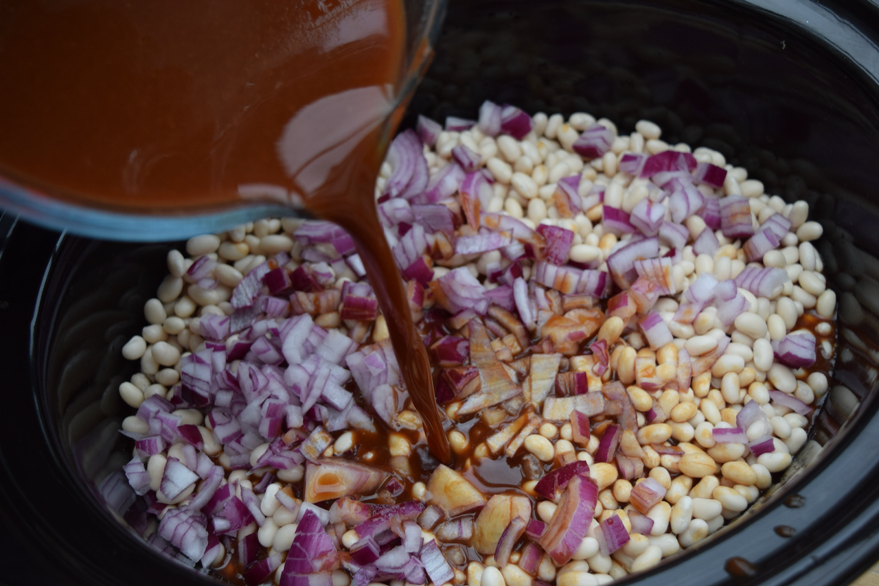 Slow Cooker Bacon Baked Beans recipe from Lucy Loves Food Blog