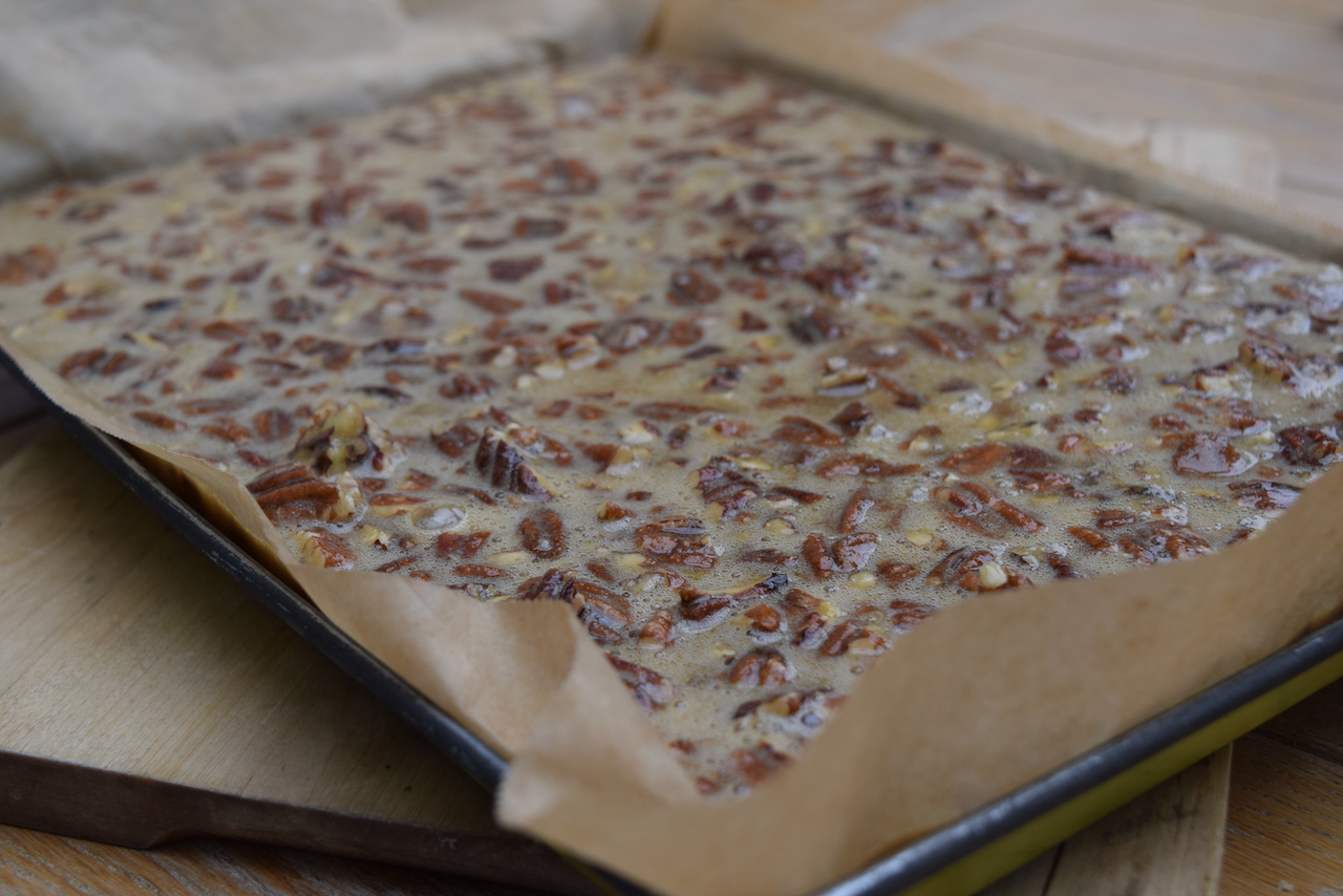 Pecan Pie Bars recipe from Lucy Loves Food Blog