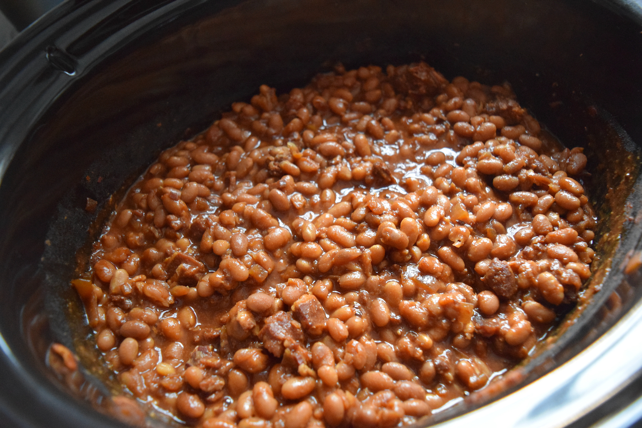 Slow Cooker Bacon Baked Beans recipe from Lucy Loves Food Blog