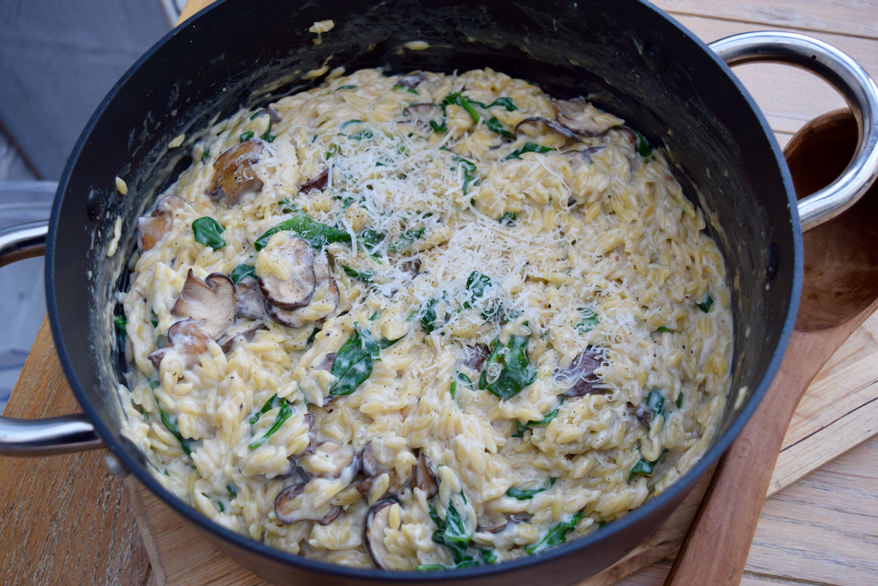 Spinach and Mushroom Orzo recipe from Lucy Loves Food Blog