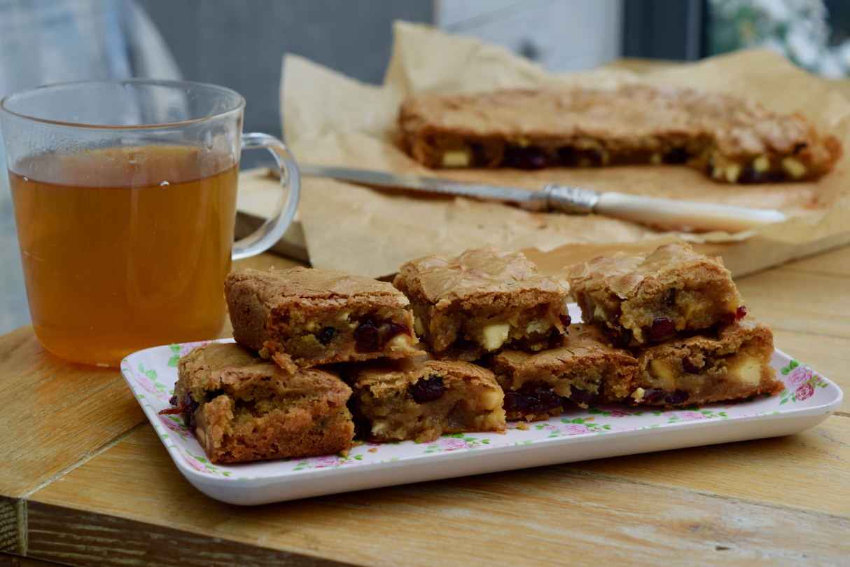 Cranberry and White Chocolate Blondies recipe from Lucy Loves Food Blog