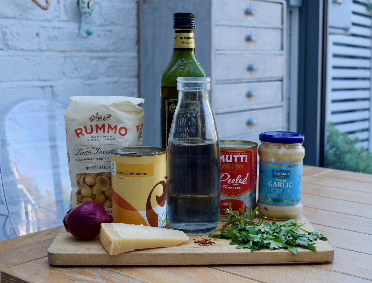 Tomato Brothy Pasta with Beans recipe from Lucy Loves Food Blog