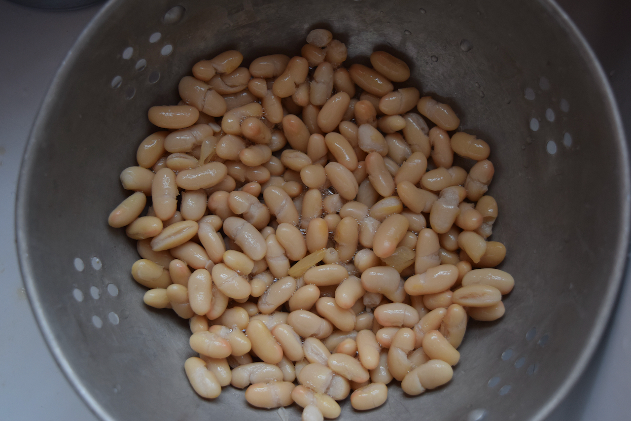 Brothy Tomato Pasta with Beans recipe from Lucy Loves Food Blog