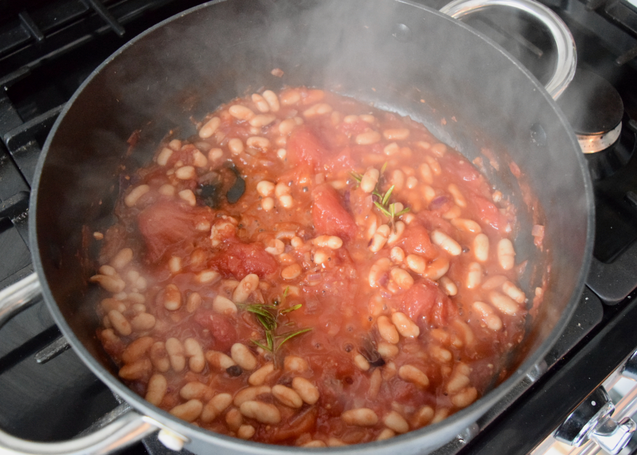 Brothy Tomato Pasta with Beans recipe from Lucy Loves Food Blog