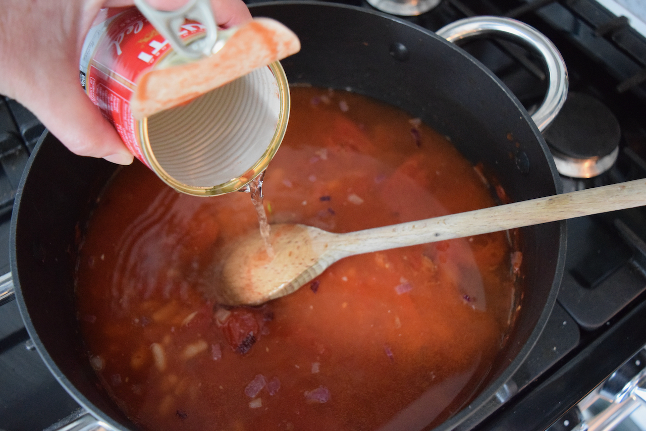 Brothy Tomato Pasta with Beans recipe from Lucy Loves Food Blog