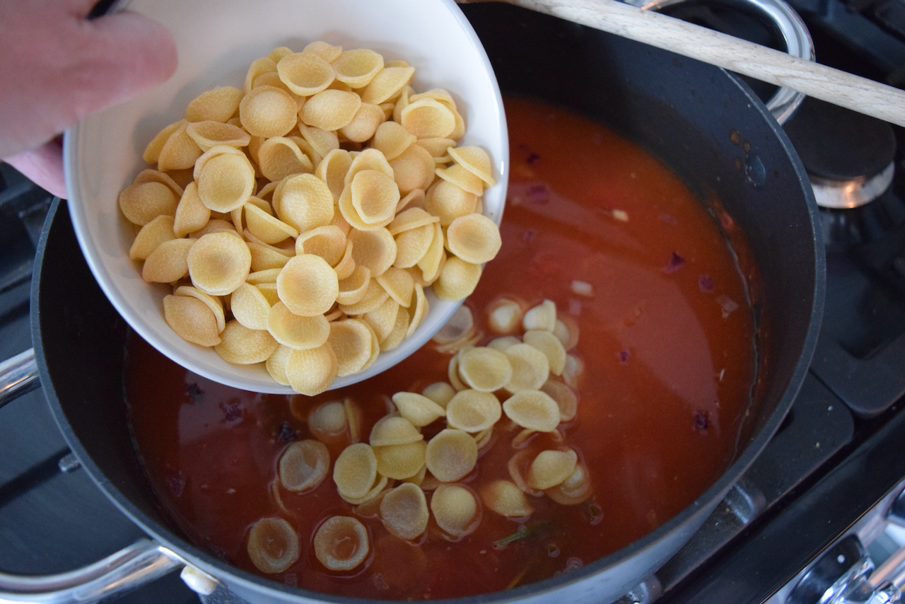 Brothy Tomato Pasta with Beans recipe from Lucy Loves Food Blog