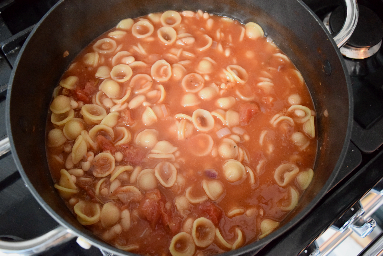 Brothy Tomato Pasta with Beans recipe from Lucy Loves Food Blog