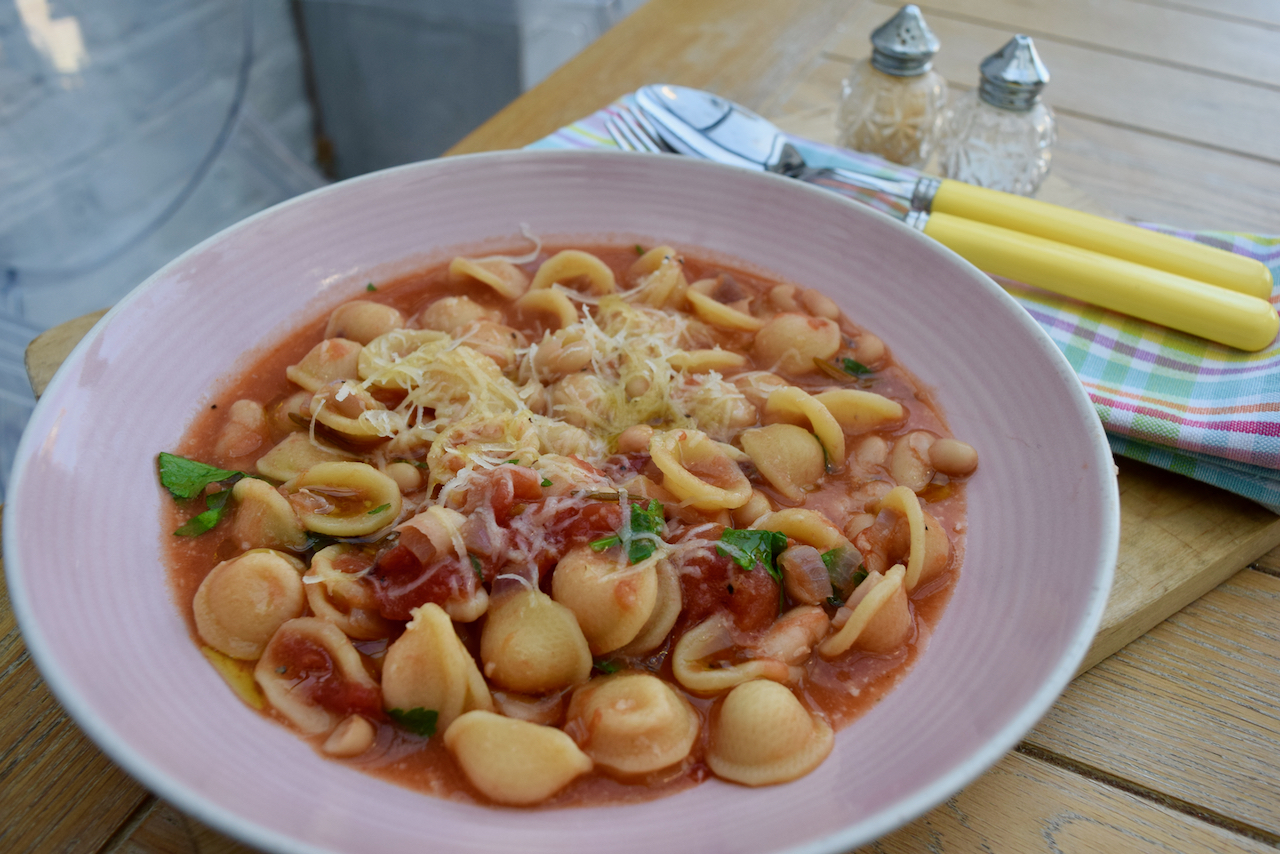 Brothy Tomato Pasta with Beans recipe from Lucy Loves Food Blog