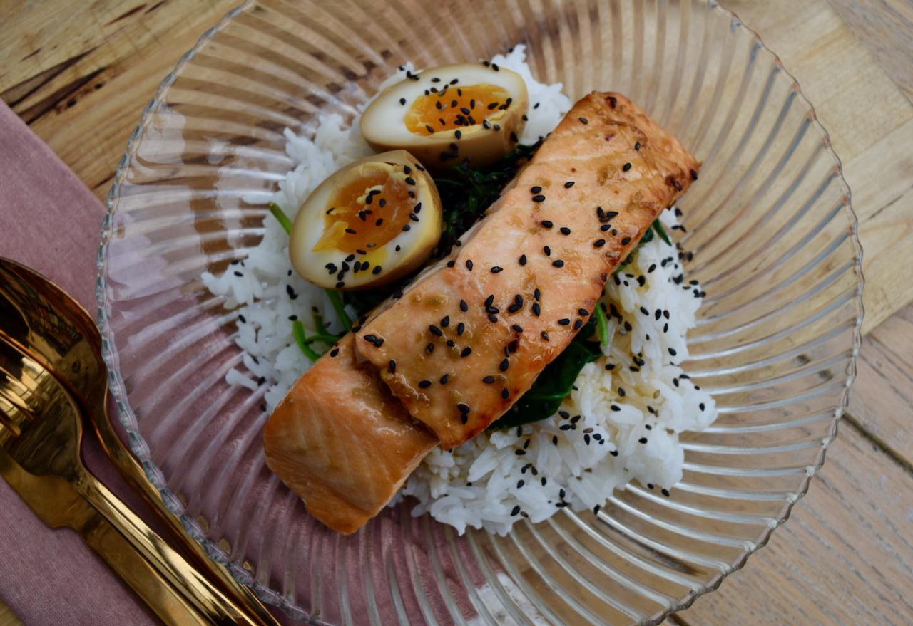 Maple Soy Salmon with Soy Eggs from Lucy Loves Food Blog