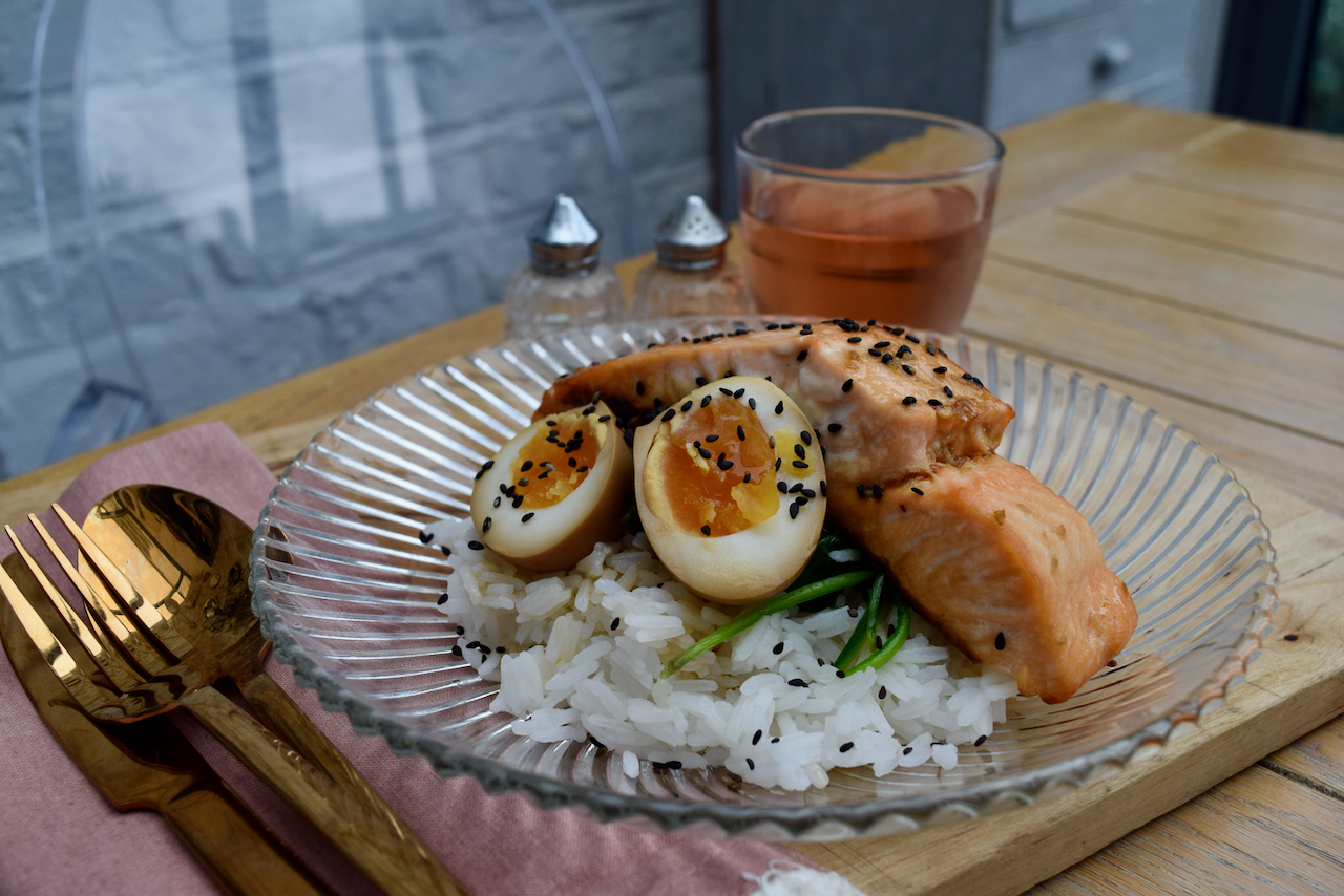 Maple Soy Salmon with Soy Egg recipe from Lucy Loves Food Blog