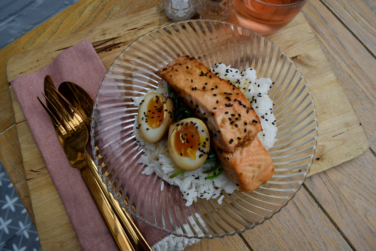 Maple Soy Salmon with Soy Egg recipe from Lucy Loves Food Blog