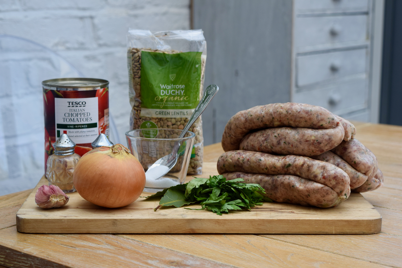 One Pot Sausages with Lentils recipe from Lucy Loves Food Blog