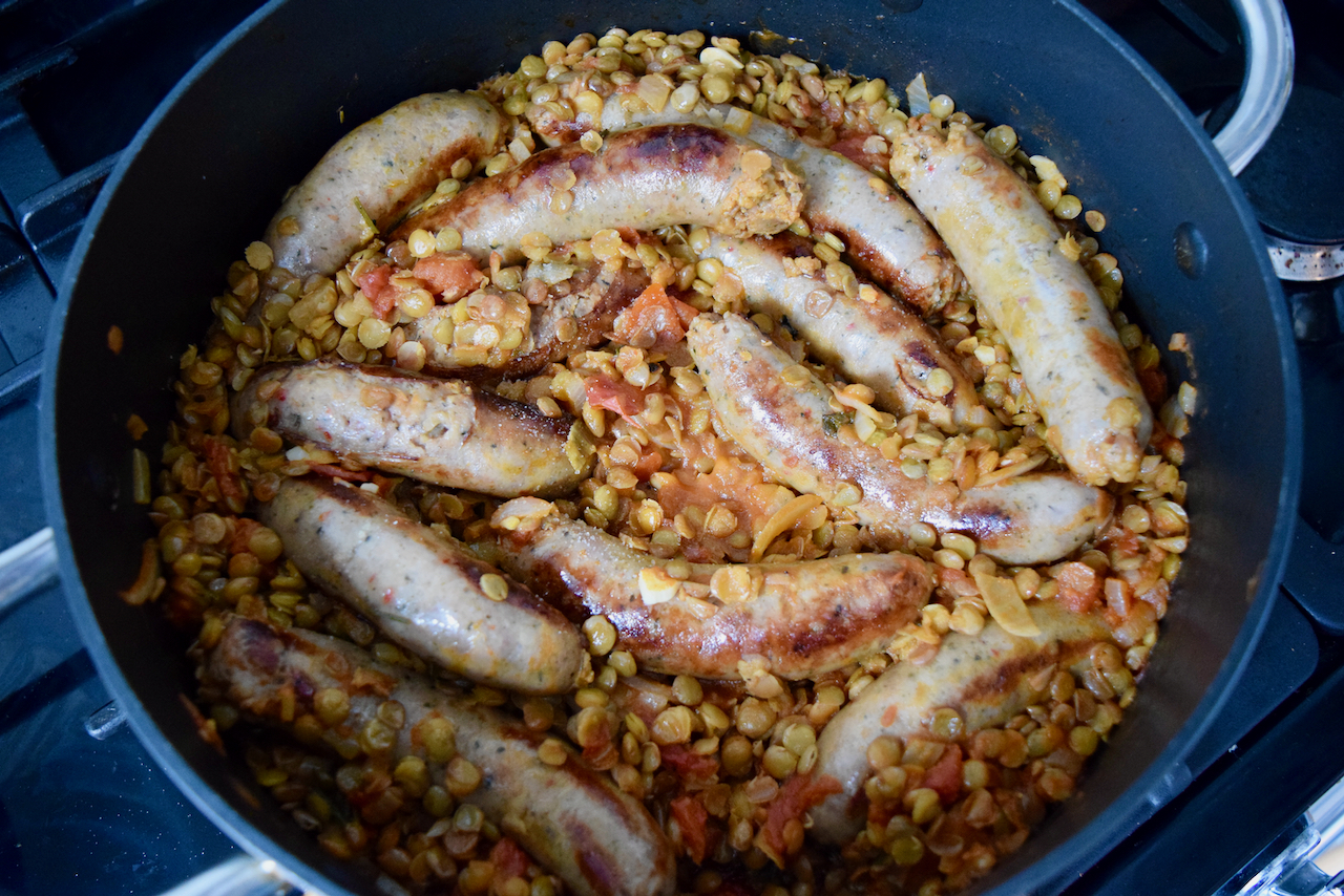 One Pot Sausages with Lentils Recipe from Lucy Loves Food Blog