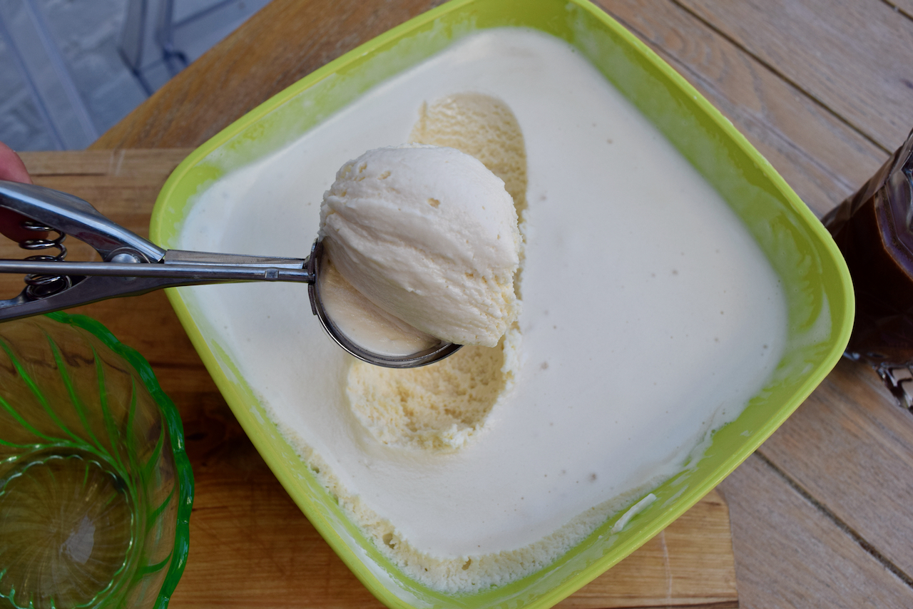 Evaporated Milk Ice Cream with Quick Chocolate Sauce from Lucy Loves