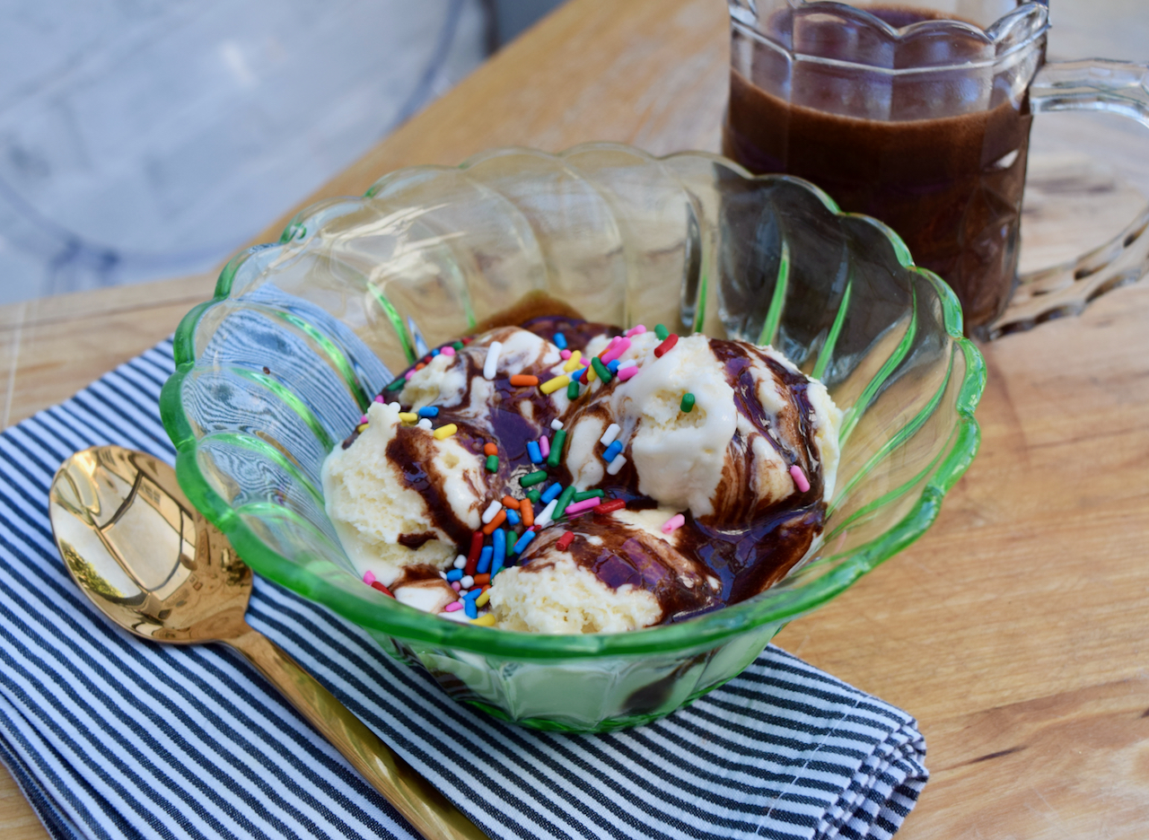 Evaporated Milk Ice Cream with Quick Chocolate Sauce recipe from Lucy Loves Food Blog