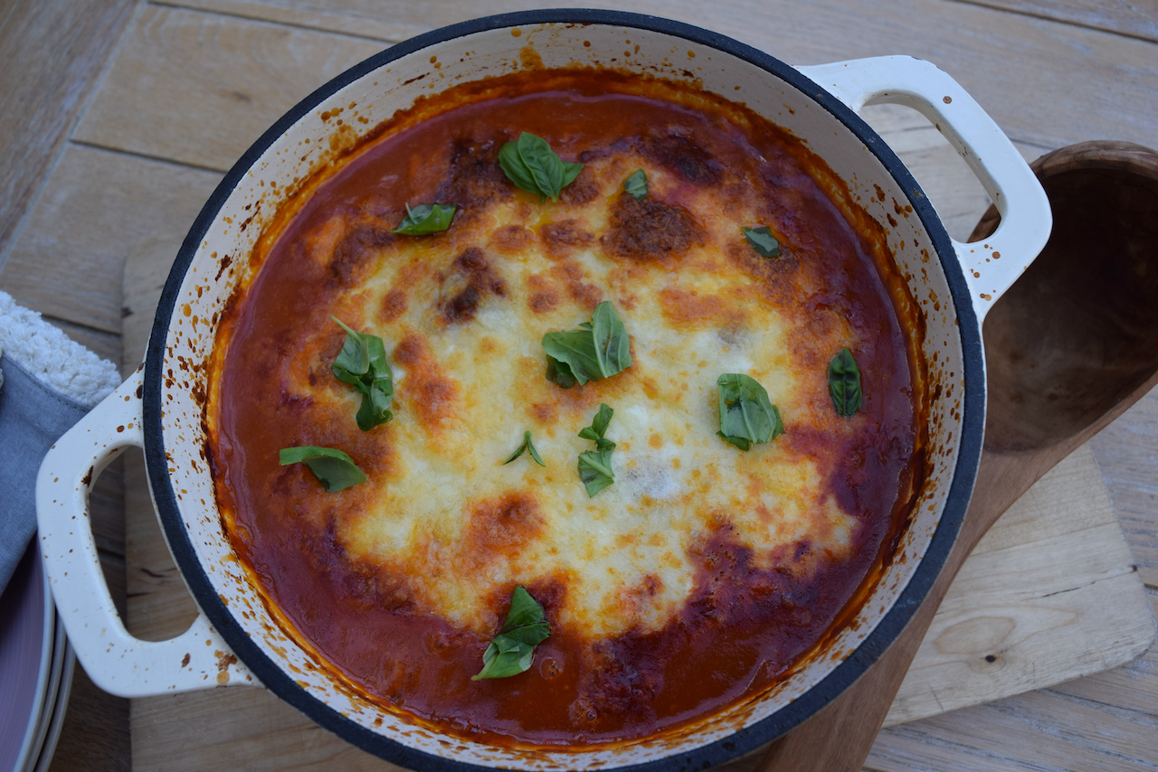 One Pot Meatballs with Cheesy Garlic Bread recipe from Lucy Loves Food Blog