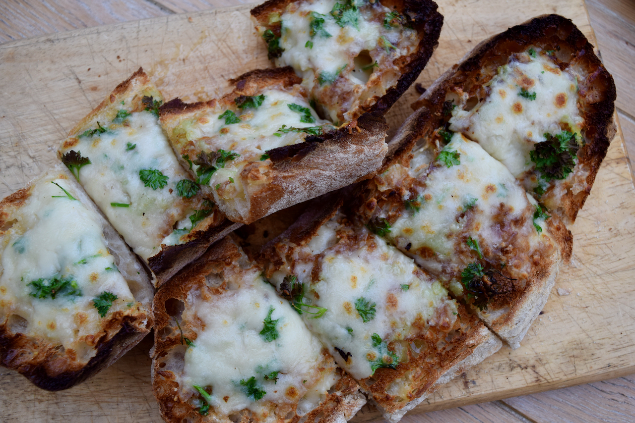 One Pot Meatballs with Cheesy Garlic Bread recipe from Lucy Loves Food Blog