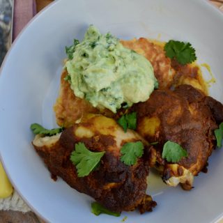 Turmeric Spiced Chicken with Sweetcorn Pancakes and Avocado from Lucy Loves Food Blog