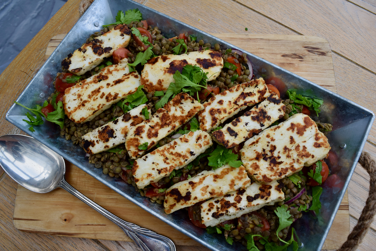 Warm Halloumi and Lentil Salad recipe from Lucy Loves Food Blog