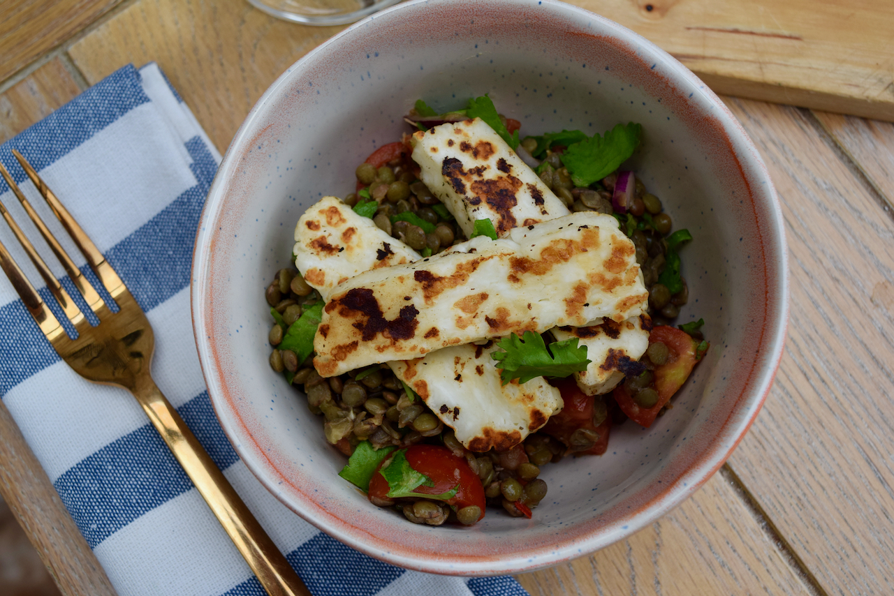 Warm Halloumi and Lentil Salad recipe from Lucy Loves Food Blog