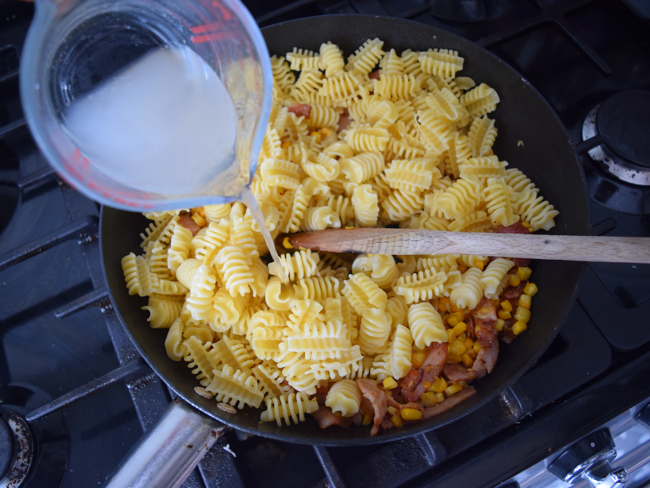 Parmesan, Corn and Bacon Pasta recipe from Lucy Loves Food Blog