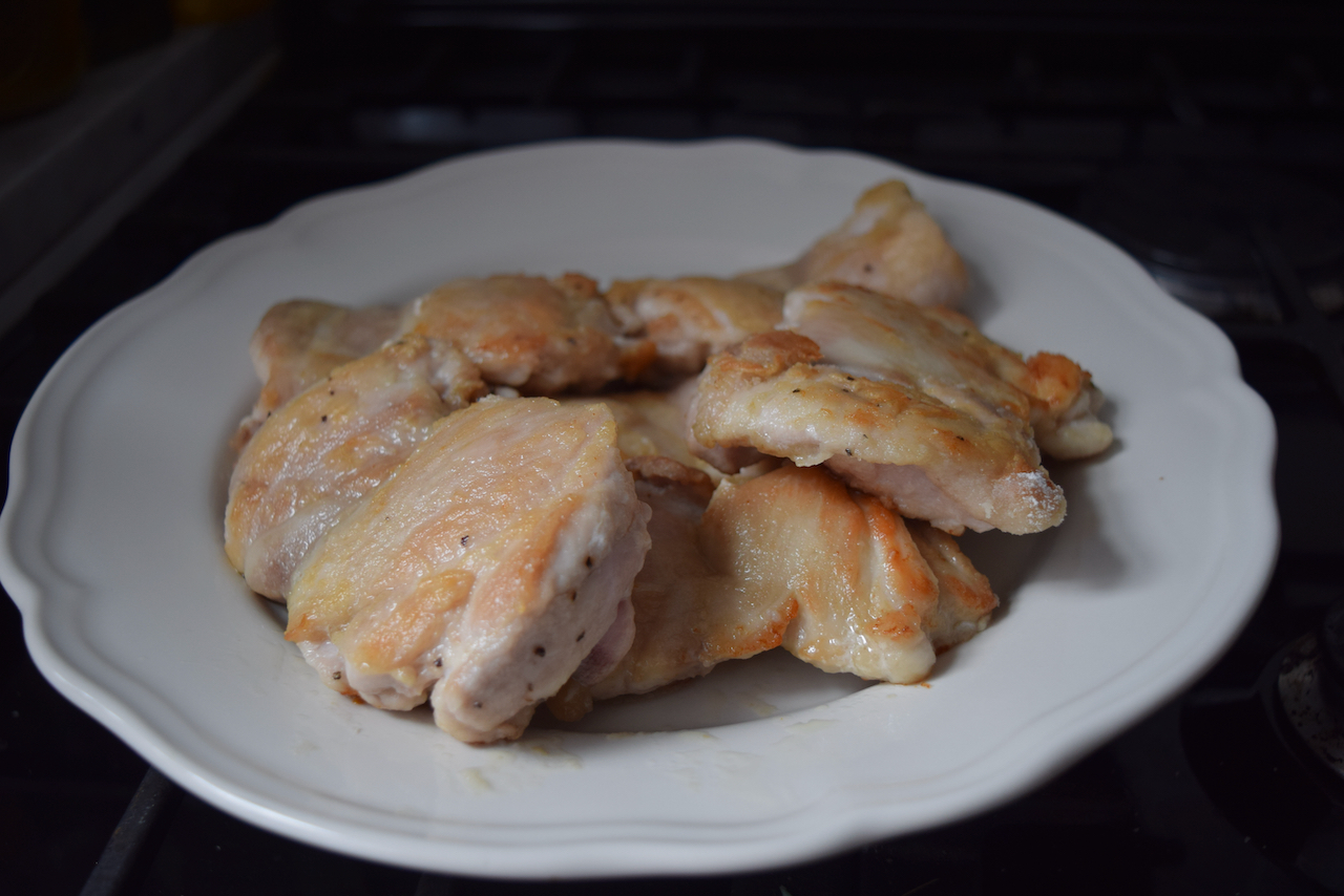 One Pot Chicken with Orzo and Parmesan recipe from Lucy Loves Food Blog