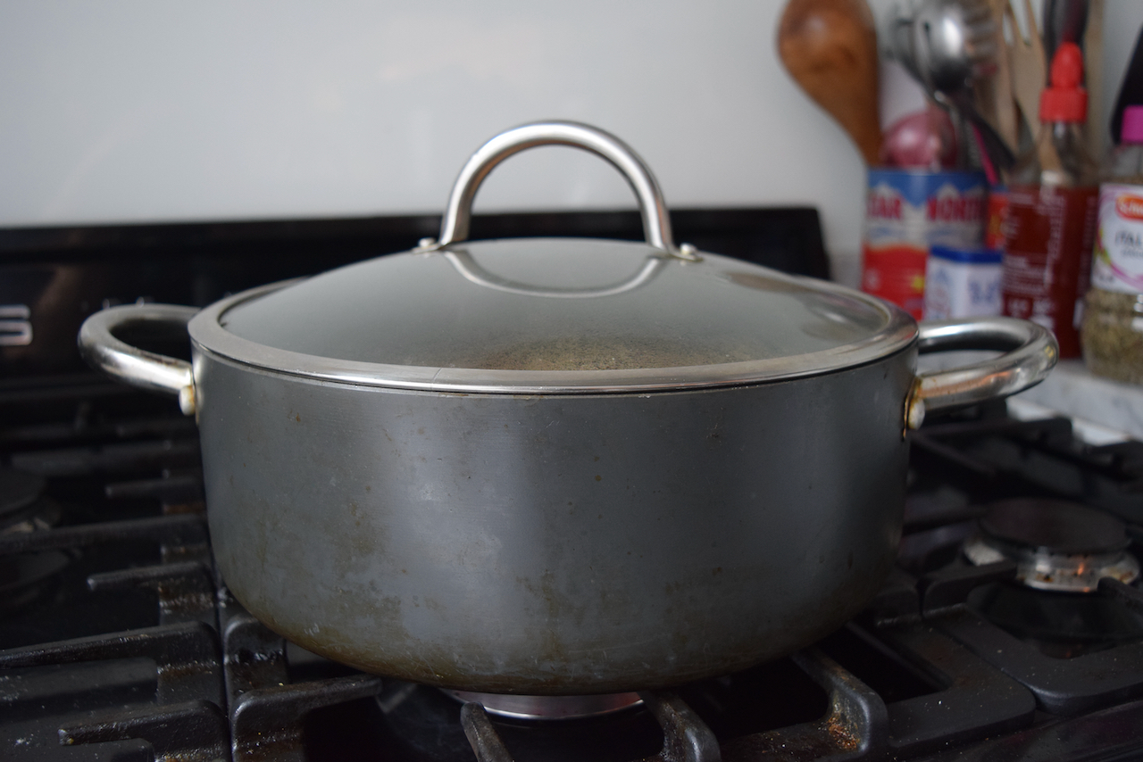 One Pot Chicken with Orzo and Parmesan recipe from Lucy Loves Food Blog