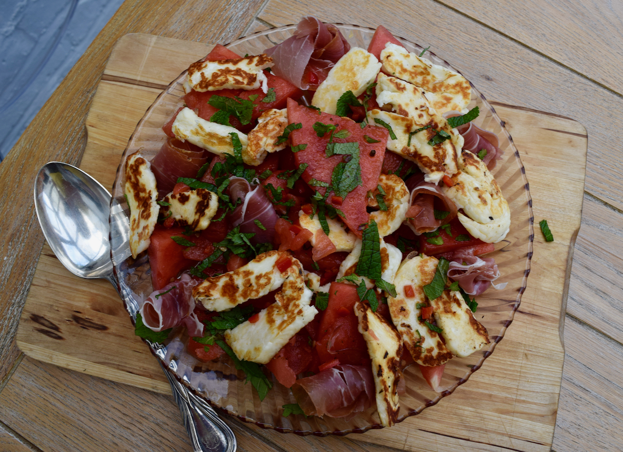 Watermelon, Halloumi and Mint Salad recipe from Lucy Loves Food Blog