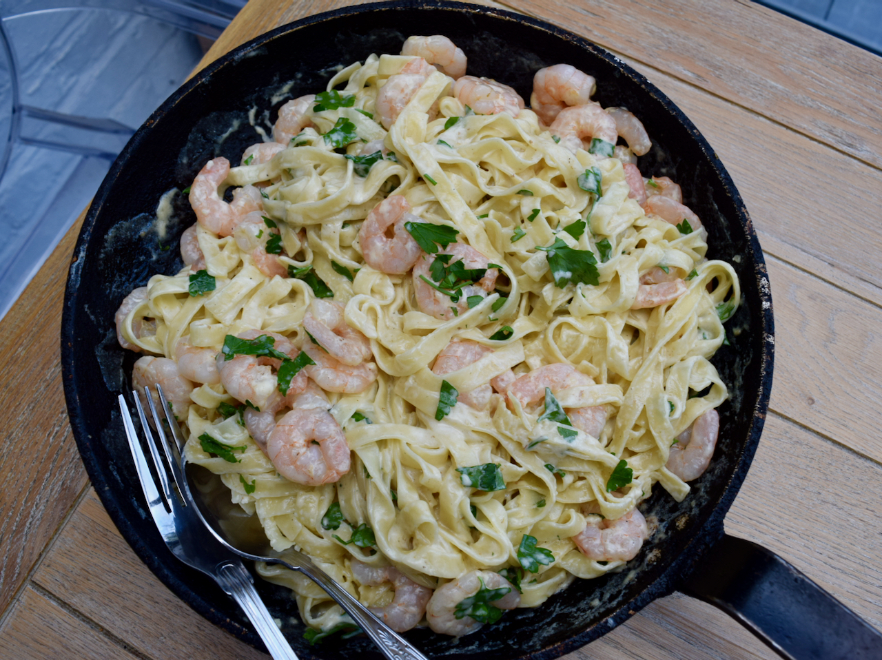 Tagliatelle with Prawns, Garlic and Parmesan recipe from Lucy Loves