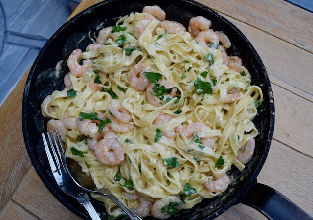 Tagliatelle with Prawns, Garlic and Parmesan recipe from Lucy Loves
