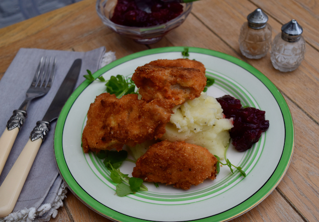 Lentil Coated Turkey Goujons with Quick Cranberry Sauce from Lucy Loves Food Blog