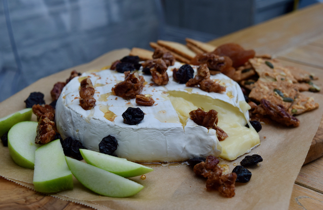 Baked Brie with Sweet and Salty Pecans recipe from Lucy Loves Food Blog
