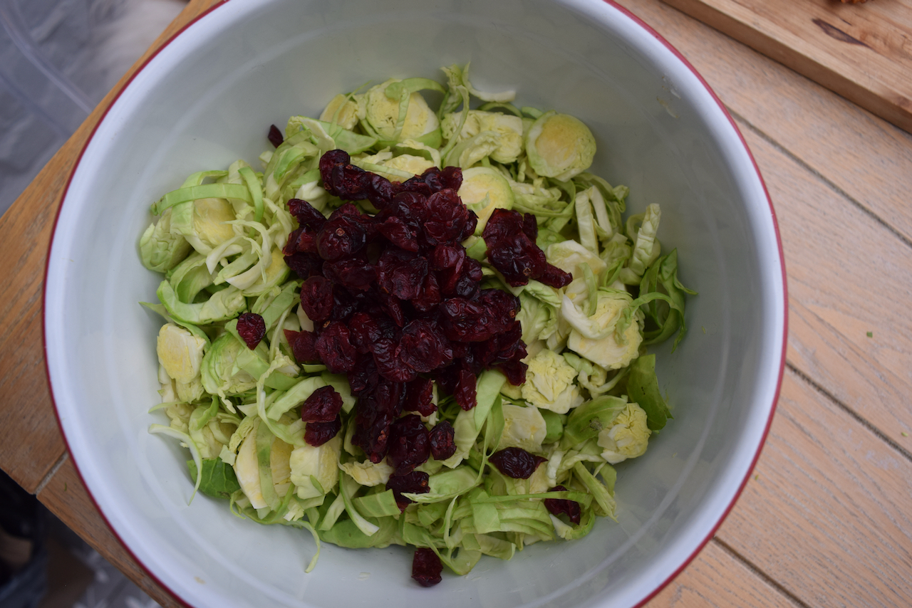 Sprout Slaw with Cranberries recipe from Lucy Loves Food Blog