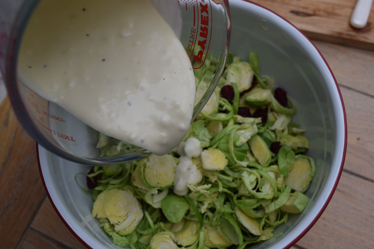 Sprout Slaw with Cranberries recipe from Lucy Loves Food Blog