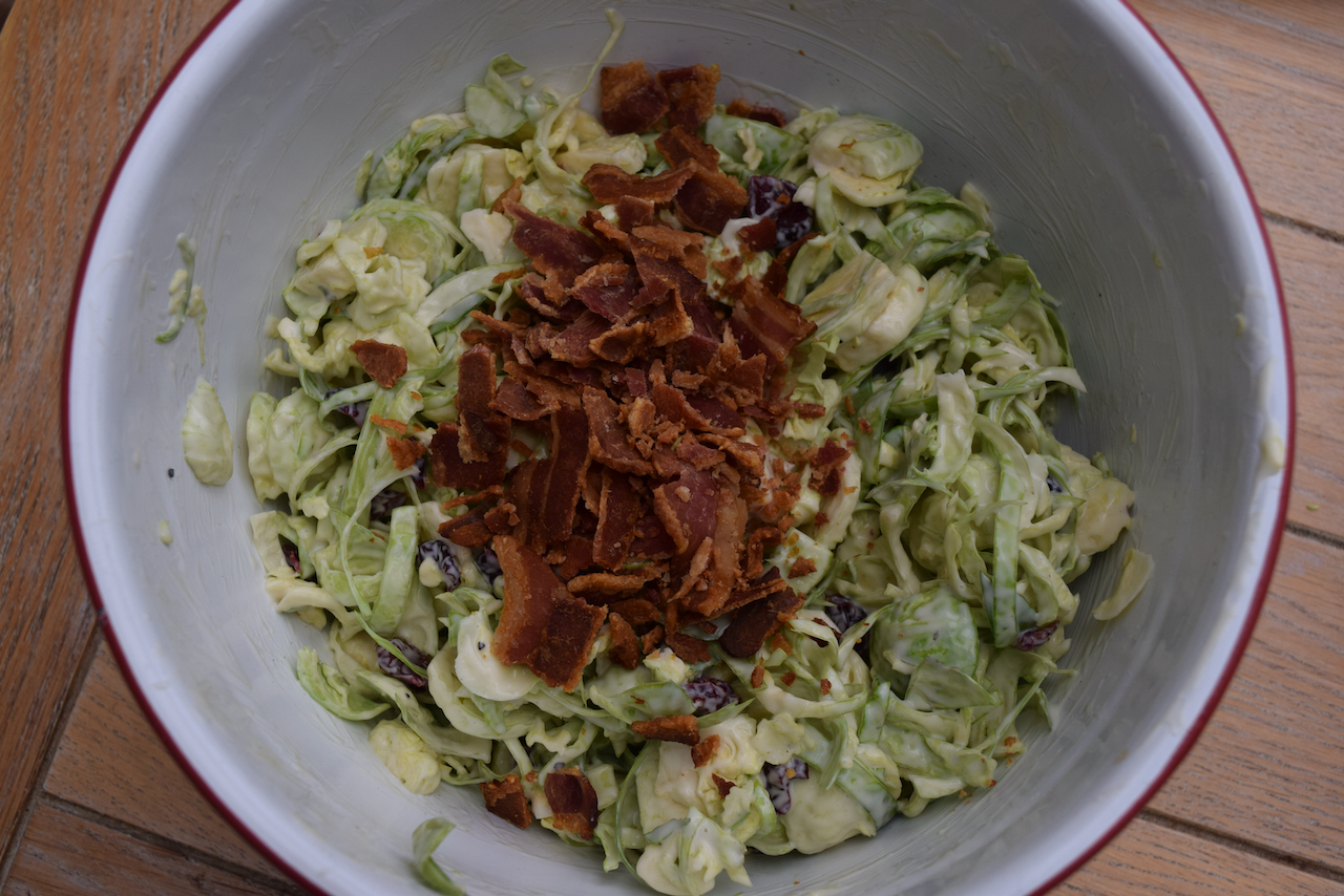 Sprout Slaw with Cranberries recipe from Lucy Loves Food Blog