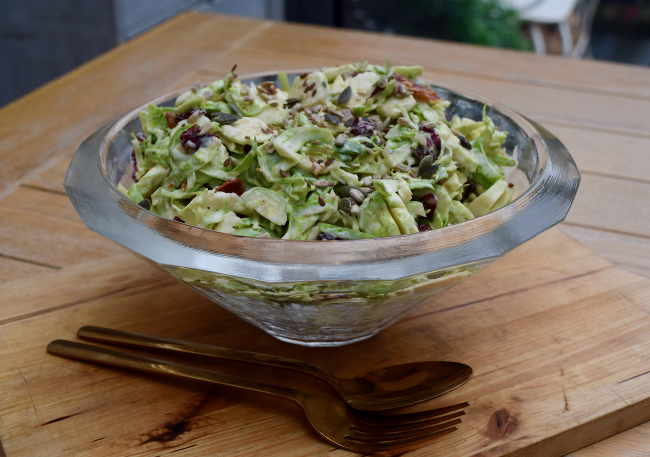 Sprout Slaw with Cranberries recipe from Lucy Loves Food Blog