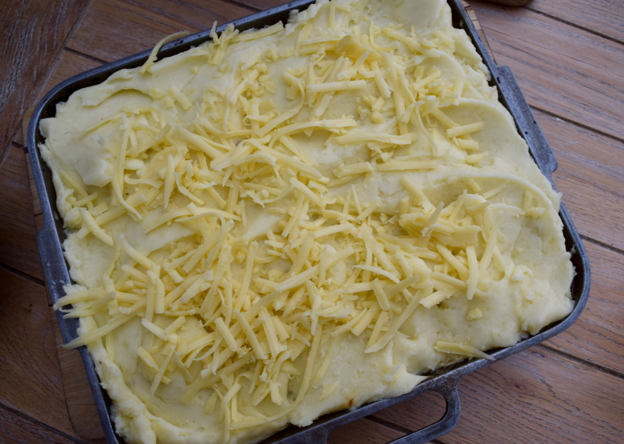 Cheesy Sausage and Mash Pie recipe from Lucy Loves Food Blog