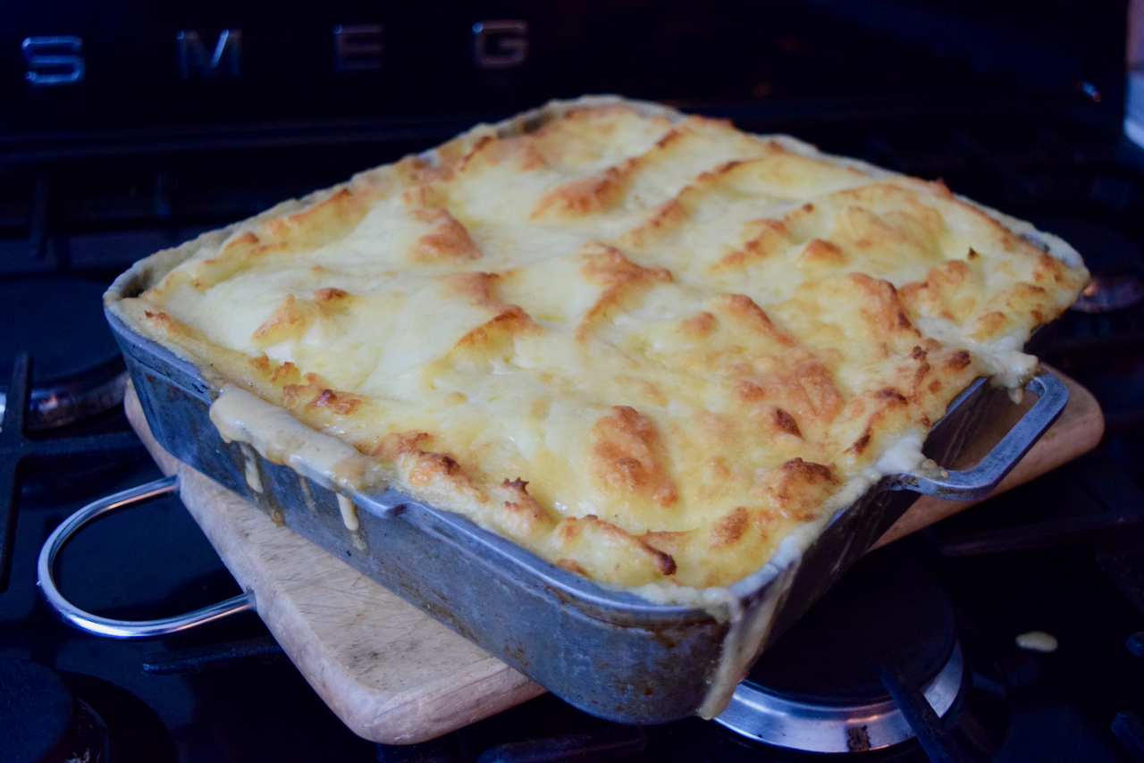 Cheesy Sausage and Mash Pie recipe from Lucy Loves Food Blog