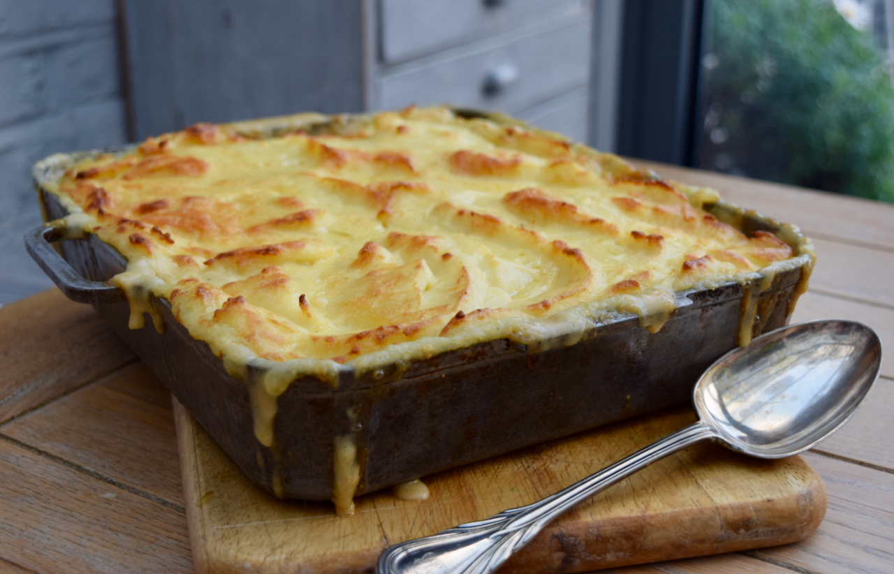 Cheesy Sausage and Mash Pie recipe from Lucy Loves Food Blog