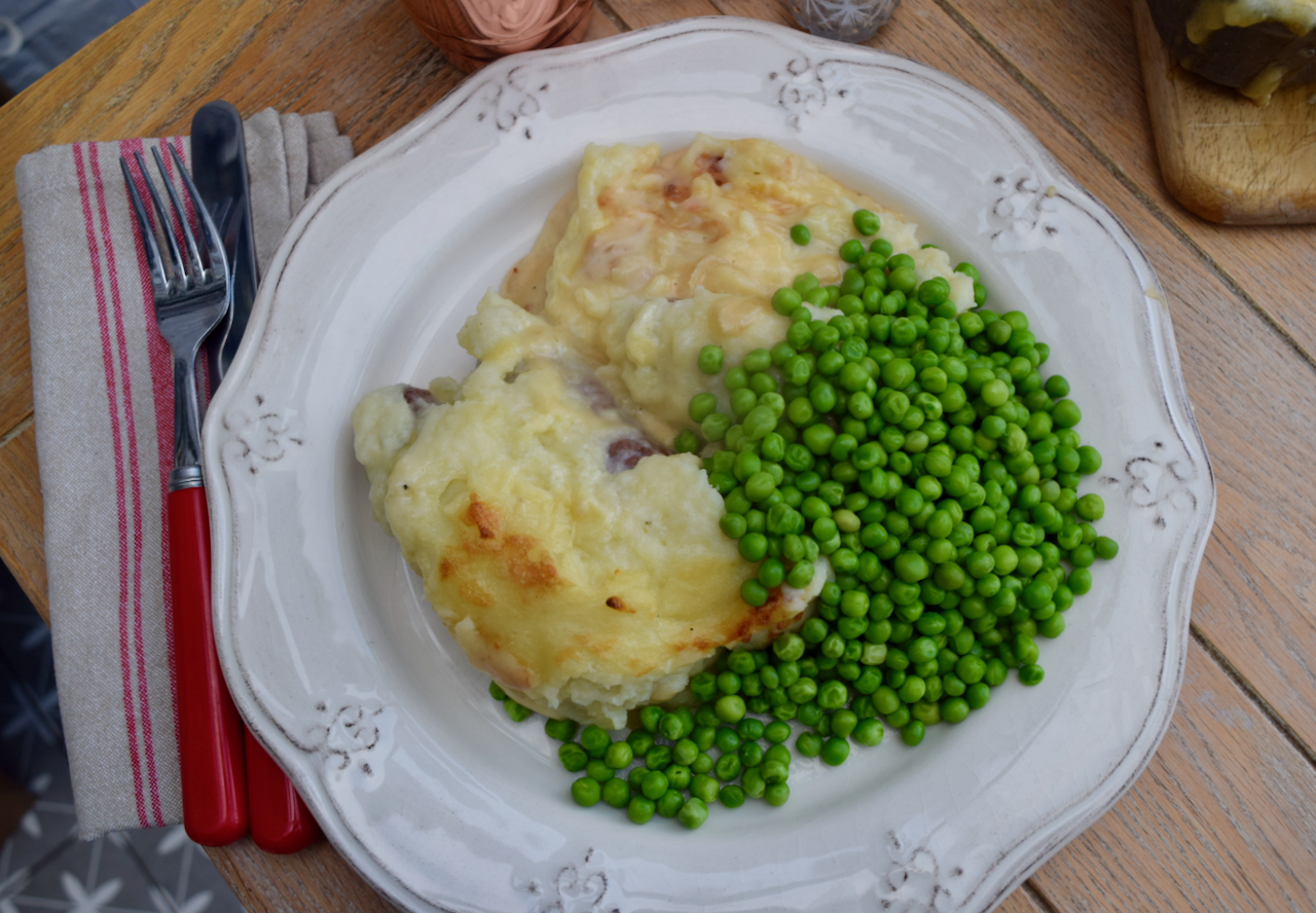 Cheesy Sausage and Mash Pie recipe from Lucy Loves Food Blog